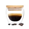 Bambuswald Pohár na kávu s vrchnákom, 100 ml, ručná výroba, borosilikátové sklo, bambus Ampera.SK