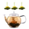 Feelino Sklenená kanvica, 1300 ml, borosilikátové sklo, s uzáverom, čajové sitko a čajové kvety Ampera.SK