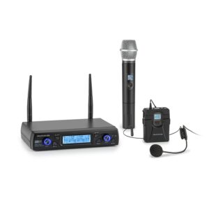 Auna Pro UHF200C-HB, sada 2-kanálových UHF bezdrôtových mikrofónov, prijímač, ručný mikrofón, vysielač Ampera.SK