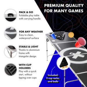 BeerCup Baseliner, súprava so stolom na beer pong, audio, držadlá, držiak na loptičky, 6 loptičiek Ampera.SK