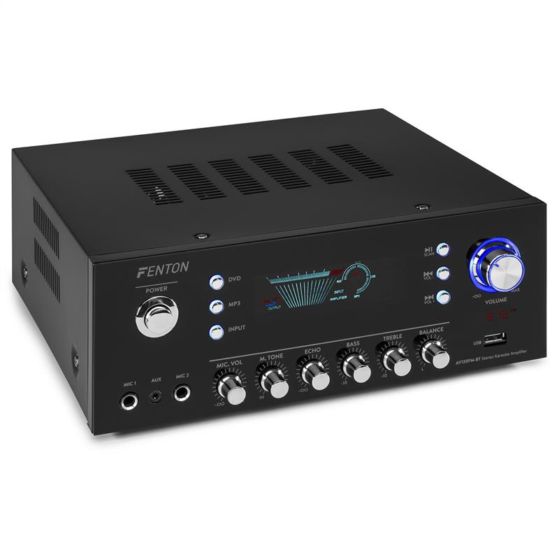 Fenton AV120FM, stereo HiFi zosilňovač, 120 W RMS, (2 x 60 W na 8 Ohm), BT/USB/AUX Ampera.SK