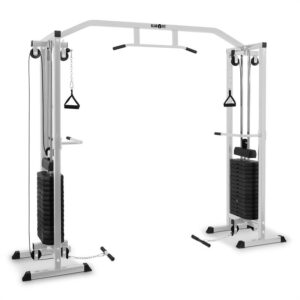 KLARFIT Cablefit, posilňovacia veža, premostenie, 2 x 77kg, s dvomi kladkami, oceľ, strieborná Ampera.SK