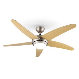 Klarstein Bolero, stropný ventilátor so svietidlom, 55 W, 134 cm, diaľkový ovládač, javorové ramená Ampera.SK
