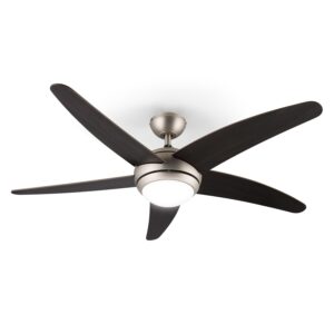 Klarstein Bolero, stropný ventilátor so svietidlom, 55 W, 134 cm, diaľkový ovládač, orechové ramená Ampera.SK