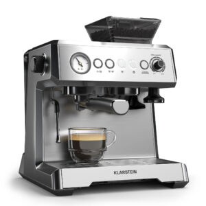 Klarstein GrandPresso pákový kávovar, precízny mlynček, parná tryska, portafilter, indikátor tlaku, 20 bar Ampera.SK