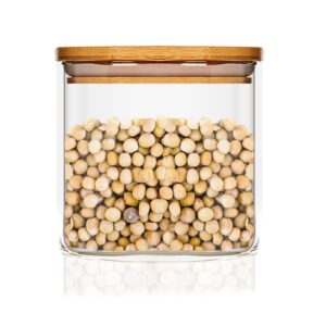 Klarstein Hranatá nádoba na skladovanie potravín s bambusovým vrchnákom, 10 x 10 x 10 cm, 700 ml, vzduchotesná, so silikónovým tesnením Ampera.SK