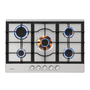 Klarstein Ignito 5 Zonen, plynová varná doska, 5 Sabaf horákov, nehrdzavejúca oceľ, strieborná Ampera.SK