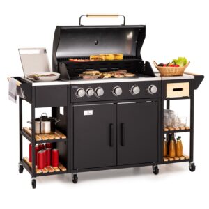 Klarstein Jersey, vonkajšia kuchyňa s plynovým grilom a drezom, 20,7 kW, 5+1 horákov, mobilná Ampera.SK