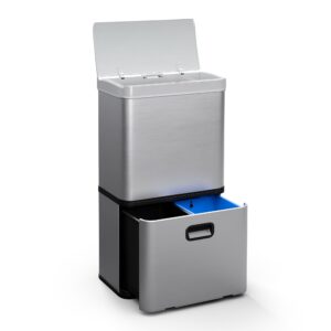 Klarstein Touchless, senzorový odpadkový kôš, 56 l, z nehrdzavejúcej ocele, 3 koše, Soft-Close zatváranie, napájaný batériou, LED displej, časovač Ampera.SK