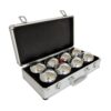 Petanque sada MASTER 8 chrómovaných gulí F.I.P.J.P. v hliníkovom kufri MASTER www.ampera.sk