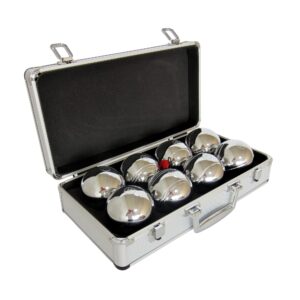 Petanque sada MASTER 8 chrómovaných gulí F.I.P.J.P. v hliníkovom kufri MASTER www.ampera.sk
